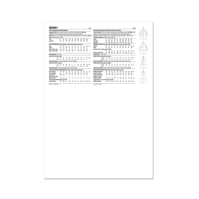 Naaipatroon Butterick Dames Jurk 6991, maat  44-52, Dui/En/Fr