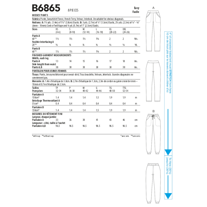 Naaipatroon Butterick Broek 6865, maat  32-48, Dui/En/Fr