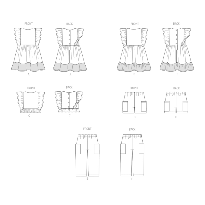 Patron Butterick 7004 robe tablier/culotte enfant, version papier, taille 3-8ans, en français