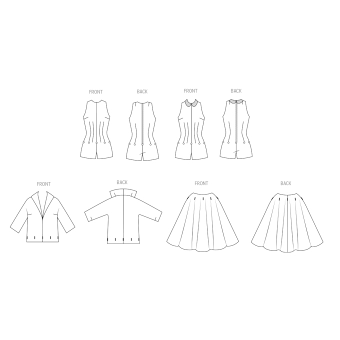 Naaipatroon Butterick Playsuit, Blouse, Rok 6989, maat  32-40, Dui/En/Fr
