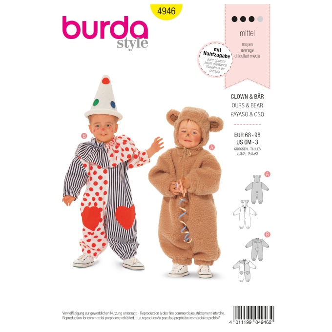 Patron Burda 4946 Clown and Bear, en français
