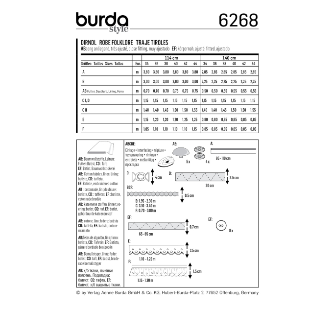 Patron Burda 6268 Dirndl, en français