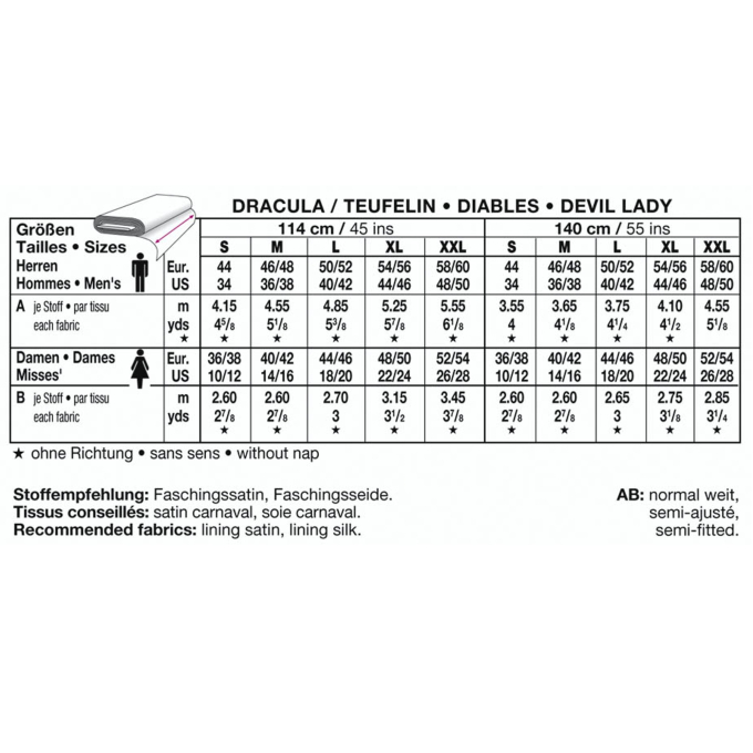 Patron Burda 2435 Déguisement Dracula et diablesse, en français