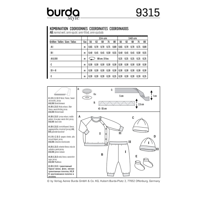 Patron Burda Kids 9315 Kit pour nouveaux-nés, en français