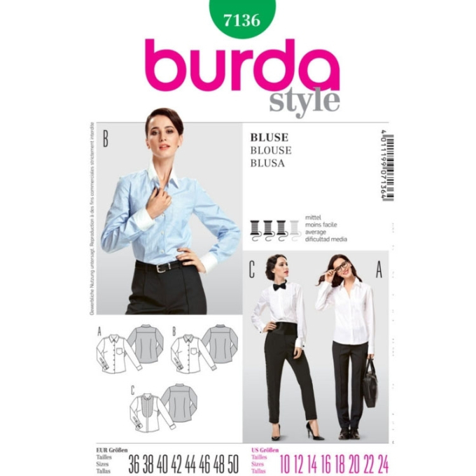 Pattern Blouse with pleats, Burda 7136, Dui/En/Fr