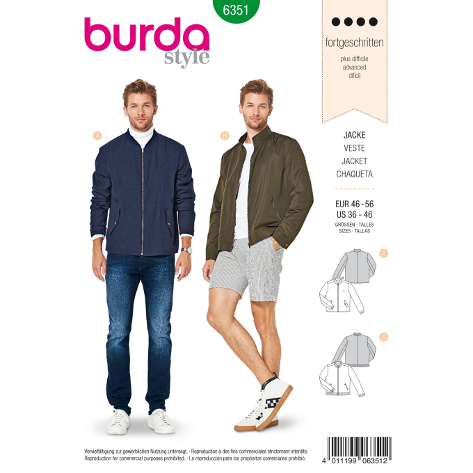 Naaipatroon mens jacket, Burda 6351, Dui/En/Fr