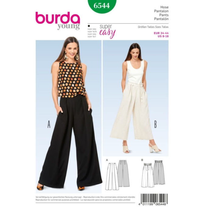 Patron Burda 6544 Pantalon jambes amples, en français