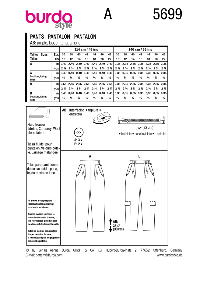 Naaipatroon Broek, Burda 5699, Nl/Dui/En/Fr