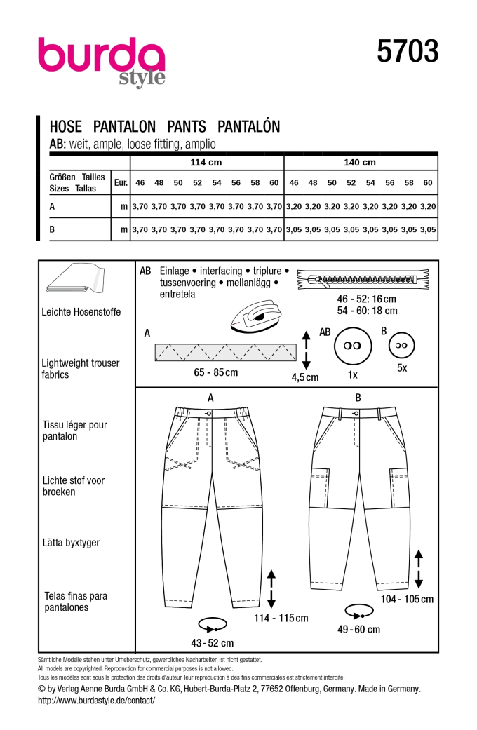 Naaipatroon Broek, Burda 5703, Nl/Dui/En/Fr