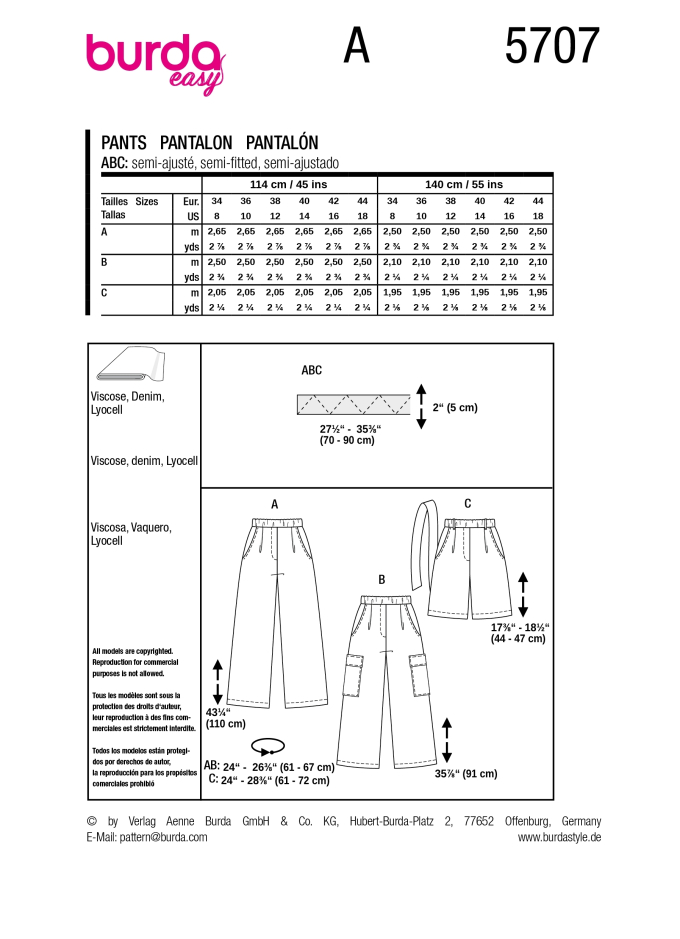 Schnittmuster Hose, Burda 5707
