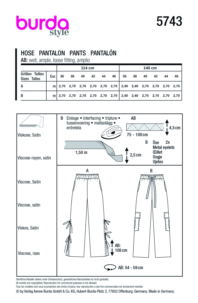 Naaipatroon Broek, Burda 5743, Nl/Dui/En/Fr