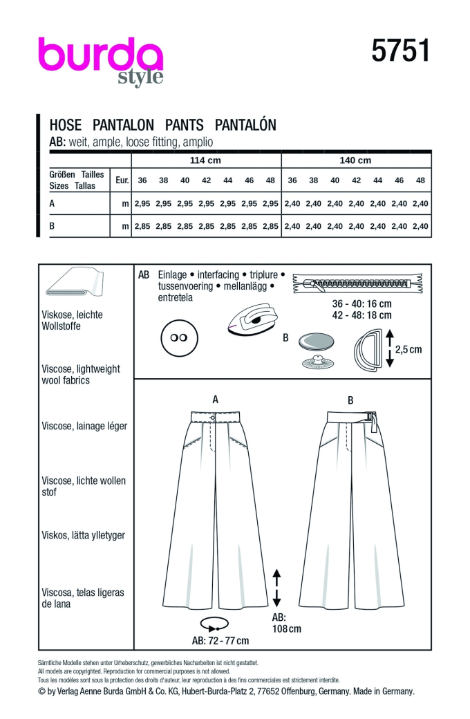 Naaipatroon Broek, Burda 5751, Dui/En/Fr