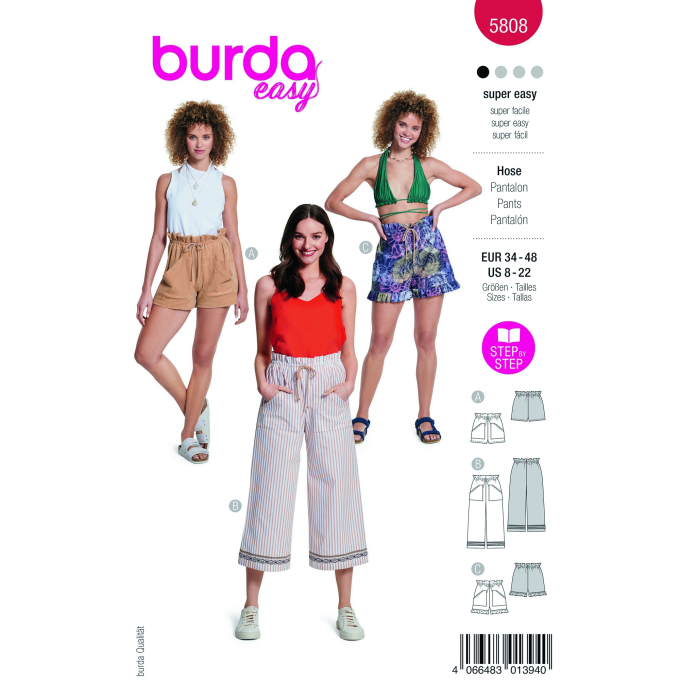 Naaipatroon broek, Burda 5808, Nl/Dui/En/Fr