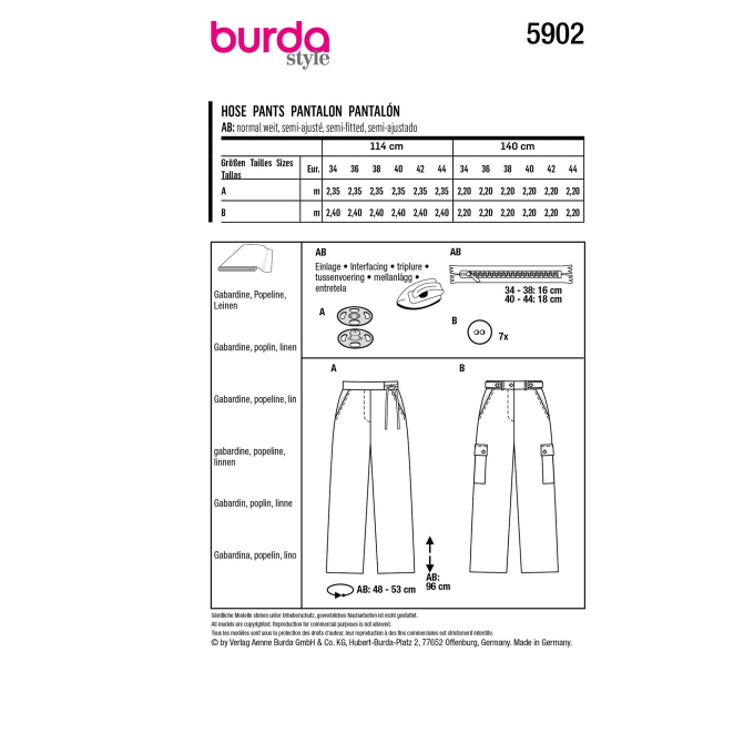 Naaipatroon broek, Burda 5902, Nl/Dui/En/Fr