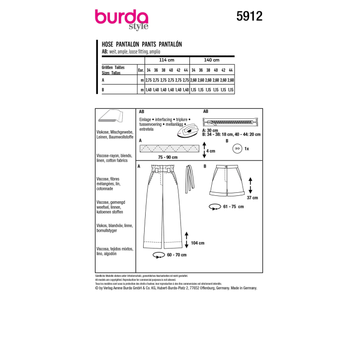 Naaipatroon broek, Burda 5912, Nl/Dui/En/Fr