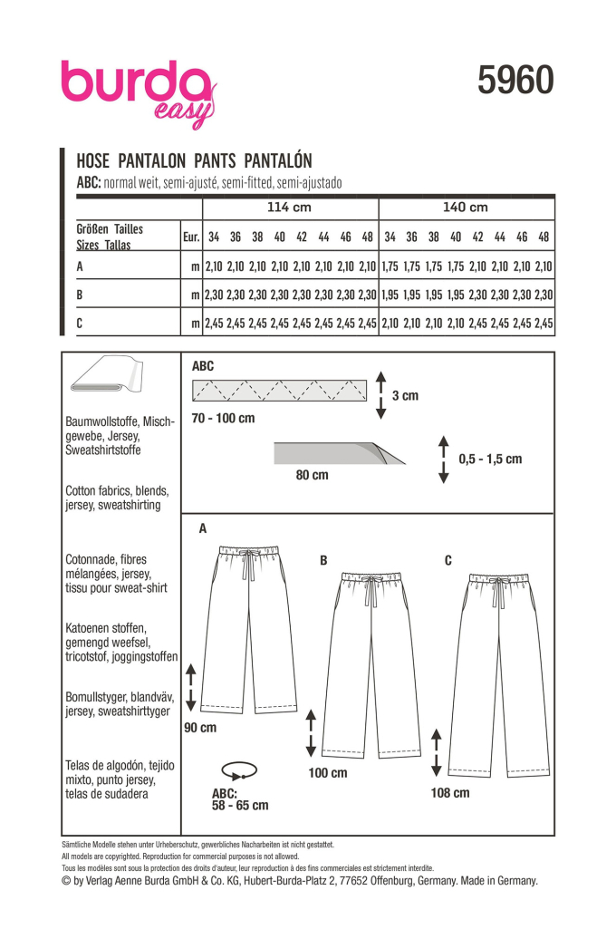 Naaipatroon broek, Burda 5960, Dui/En/Fr