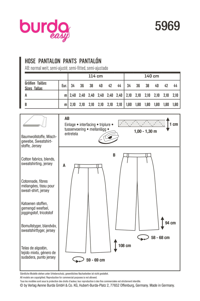 Naaipatroon broek, Burda 5969, Dui/Fr/En