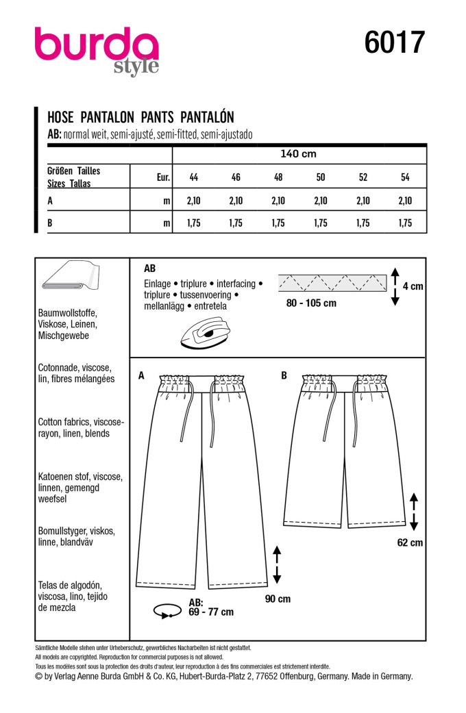 Naaipatroon broek, Burda 6017