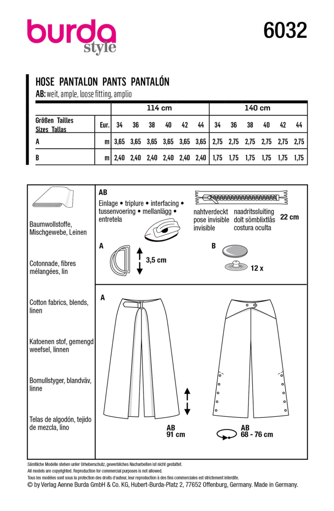 Naaipatroon broek, Burda 6032