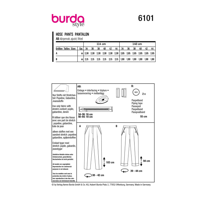 Naaipatroon broek, Burda 6101