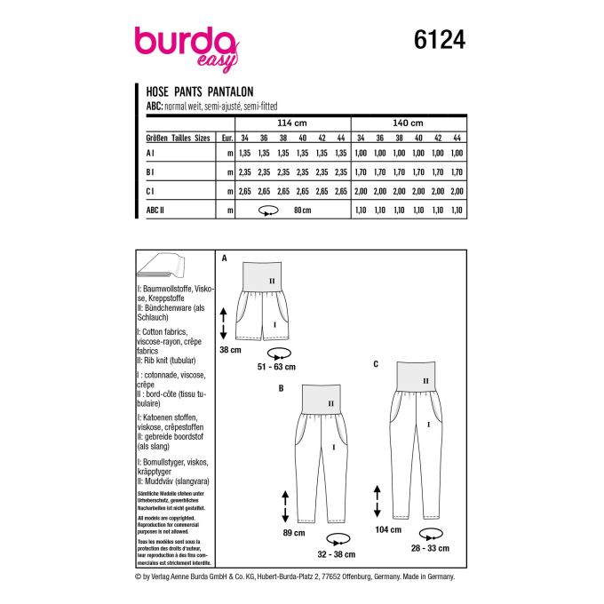 Naaipatroon broek, Burda 6124