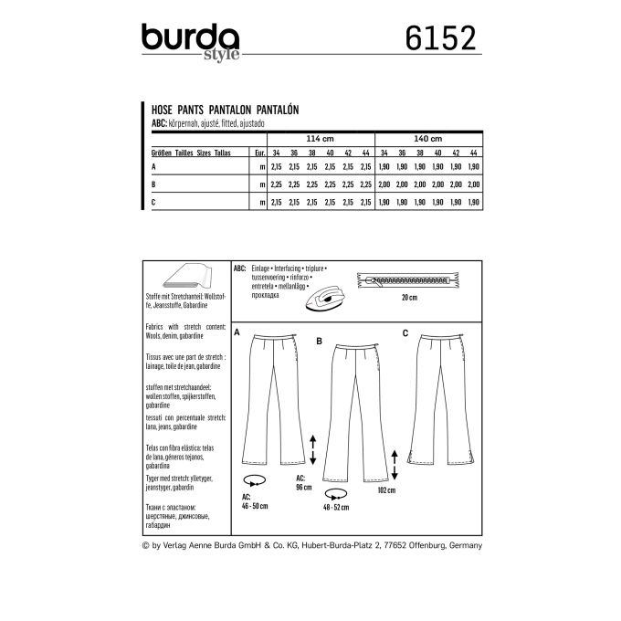 Naaipatroon broek, Burda 6152, Dui/En/Fr