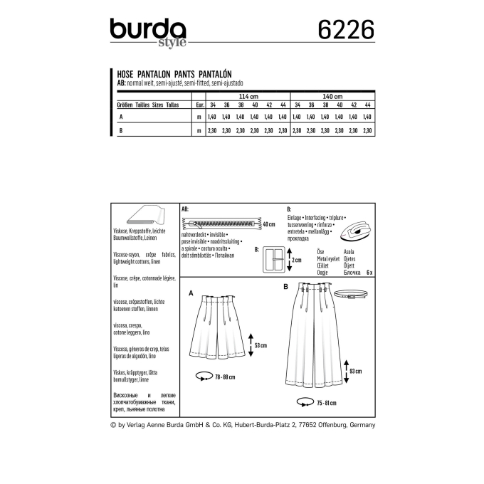 Naaipatroon broek, Burda 6226, Dui/En/Fr