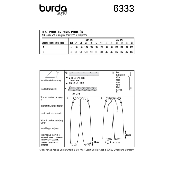 Naaipatroon pants, Burda 6333, Dui/En/Fr