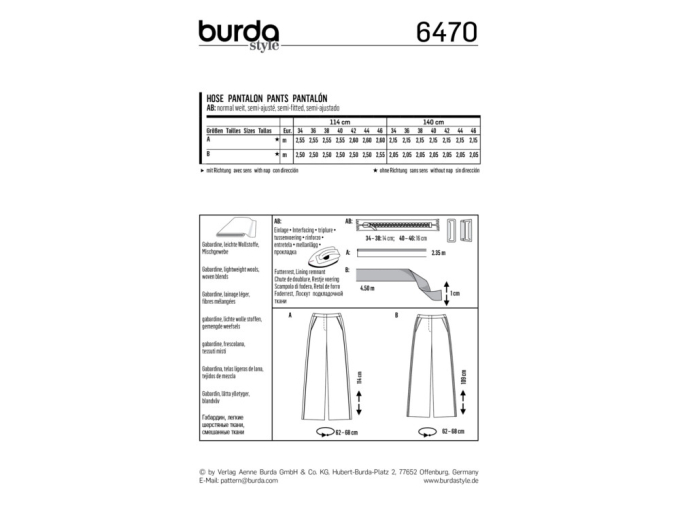 Naaipatroon pantalon, Burda 6470, Dui/En/Fr