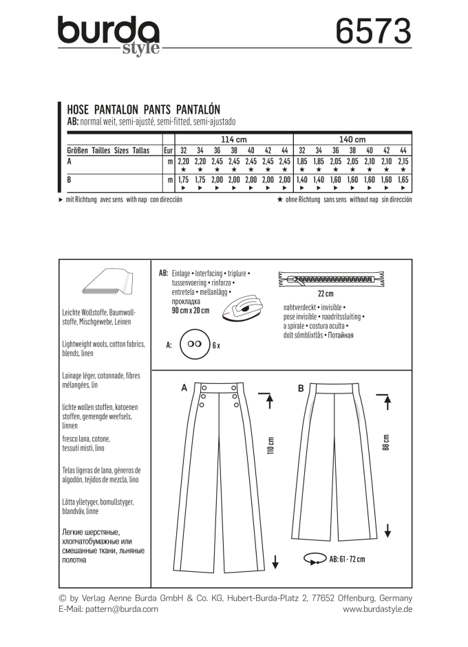 Pantalon, Burda 6573, Dui/En/Fr
