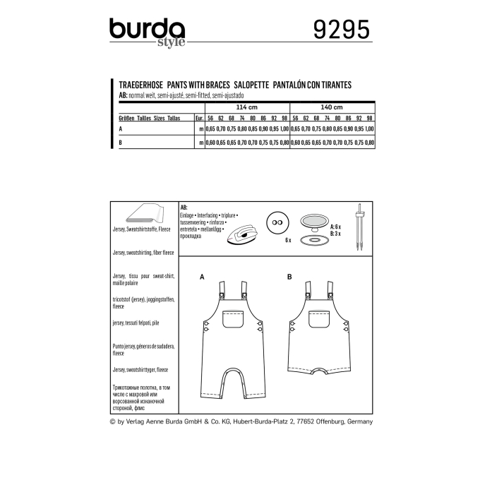 Patron Burda Kids 9295 Pantalon, en français