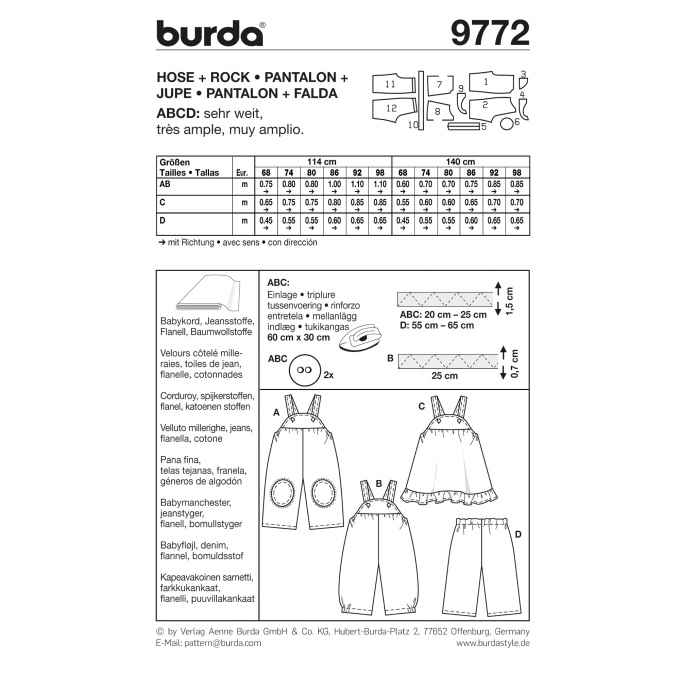 Patron Burda 9772 Pantalon et jupe, en français