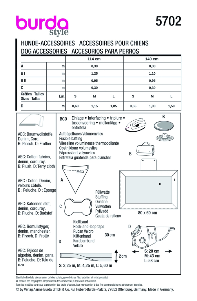 Patron Burda 5702 accessoires pour chien, version papier, en français