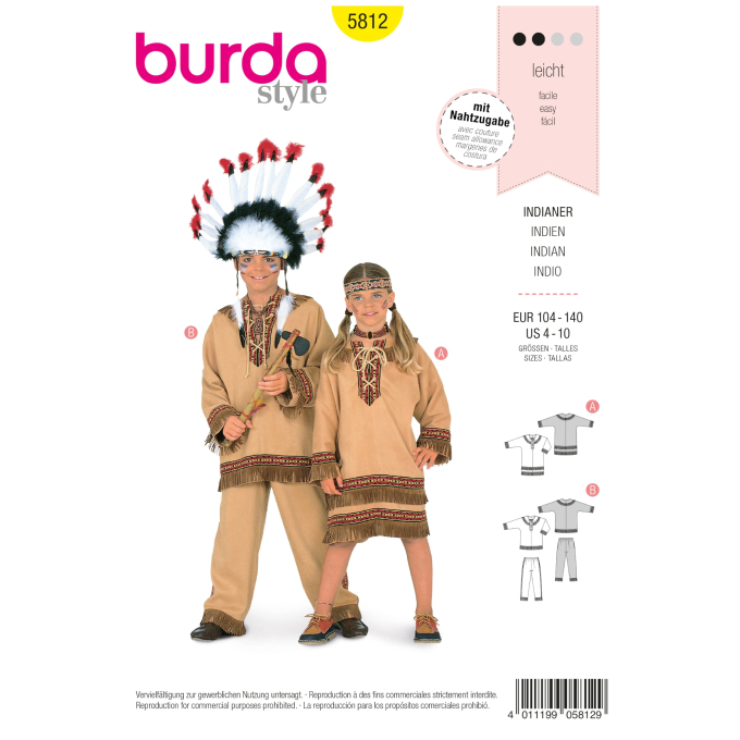 Patron Burda 5812 Indien, en français