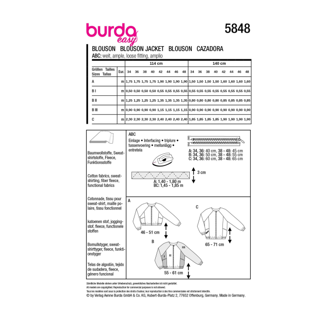 Patron Burda 5848 blouson femme, en français