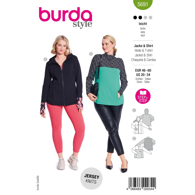 Patron Burda 5691 veste & shirt femme, version papier, en français