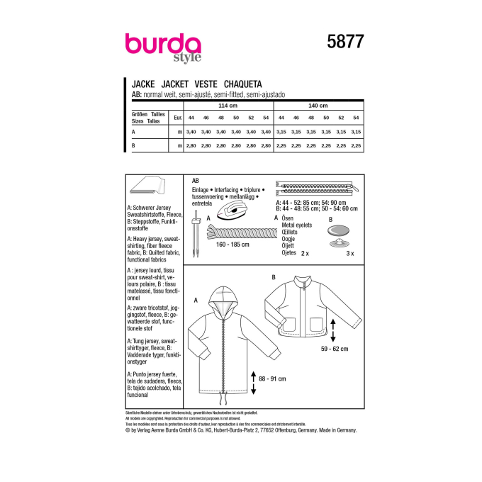 Patron Burda 5877 veste femme, en français