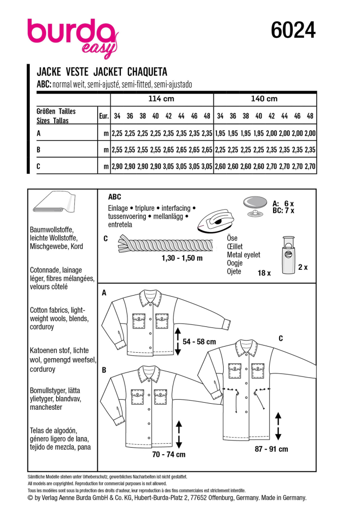 Naaipatroon jas, Burda 6024