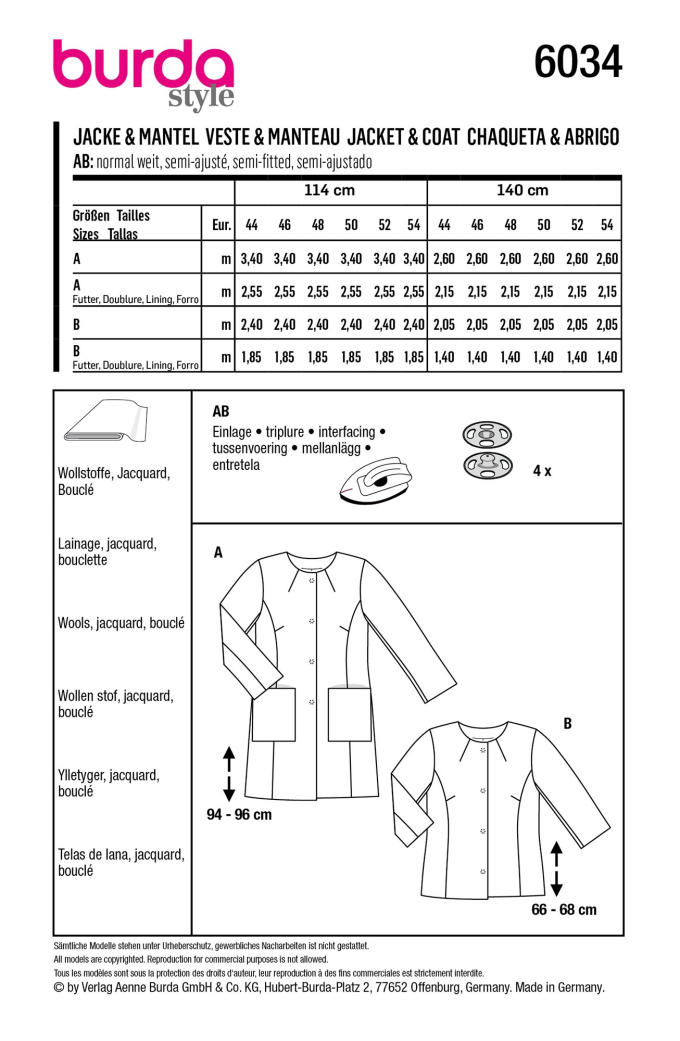 Naaipatroon jas, Burda 6034