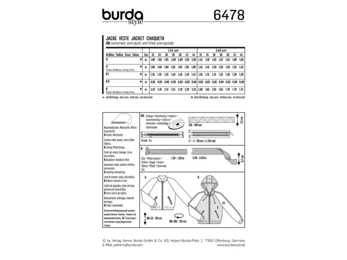 Patron Burda 6478 Veste, en français