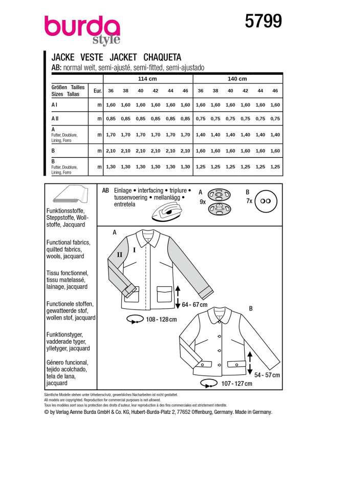 Pattern Jacket Ladies, Burda 5799, GB/DE/FR/NL
