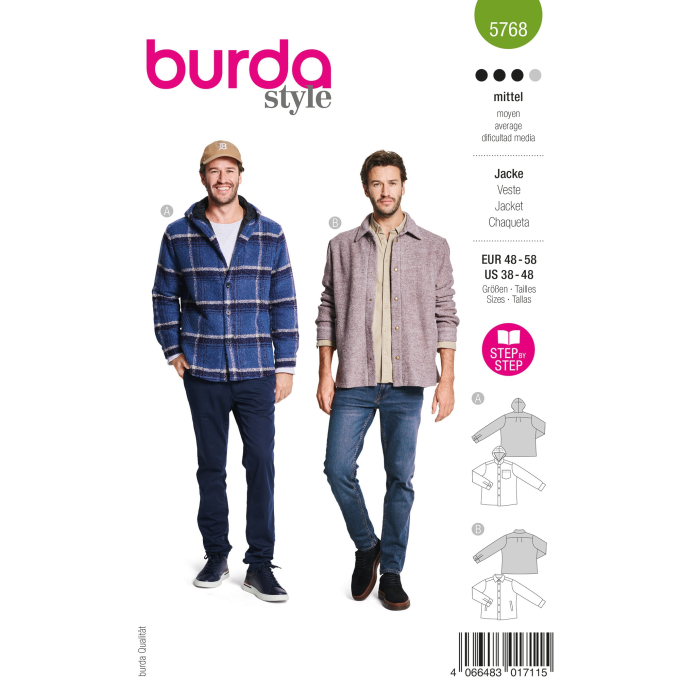 Naaipatroon Jas Heren Burda 5768, Nl/Dui/En/Fr