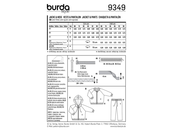 Schnittmuster Jacke und Hose, Burda 9349