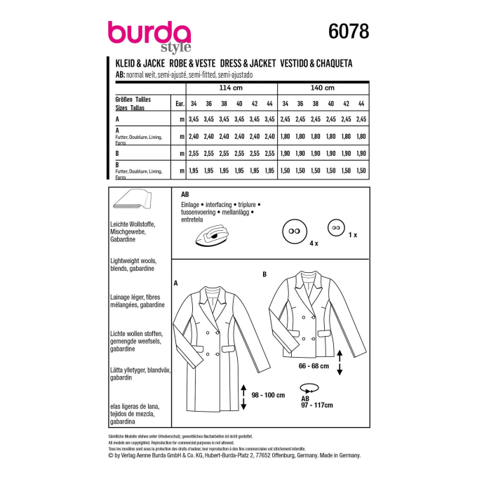 Jacket and Dress, Burda 6078