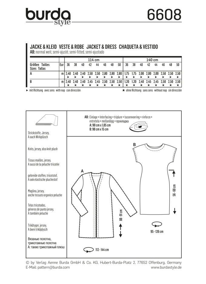Patron Burda 6608 Veste et robe en français