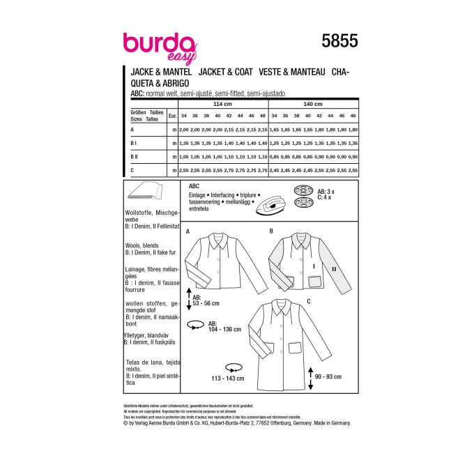 Naaipatroon Jas en mantel, Burda 5855, Dui/En/Fr