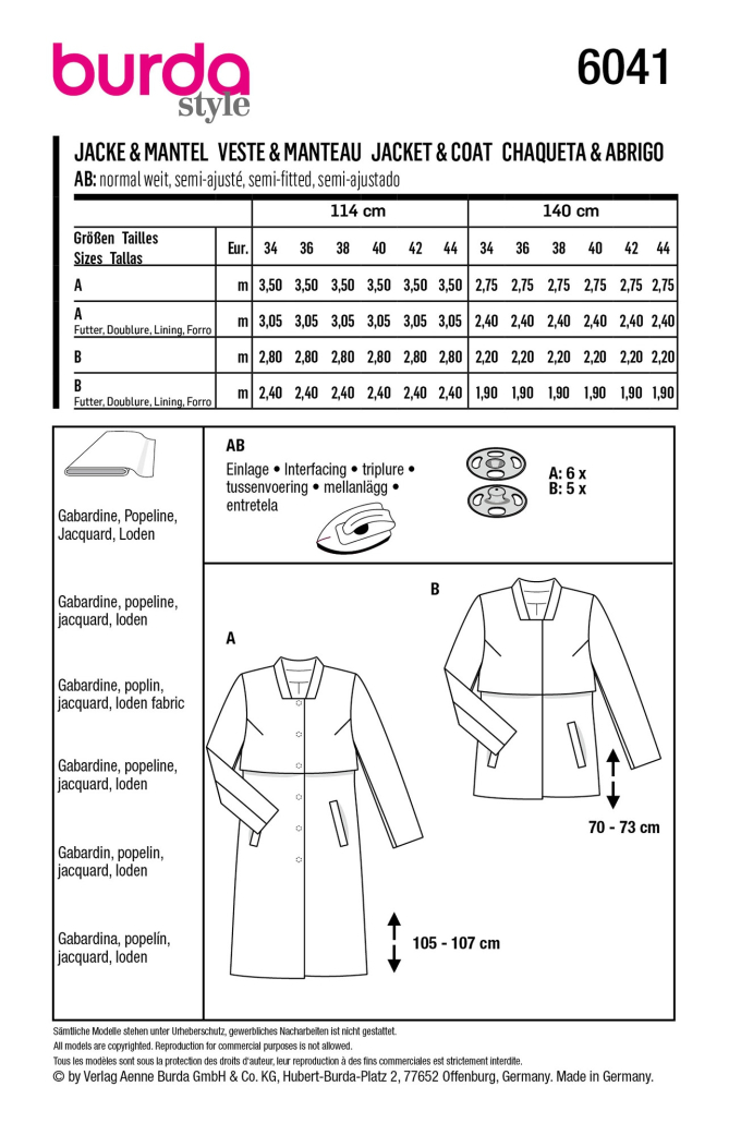 Naaipatroon Jas en jas, Burda 6041