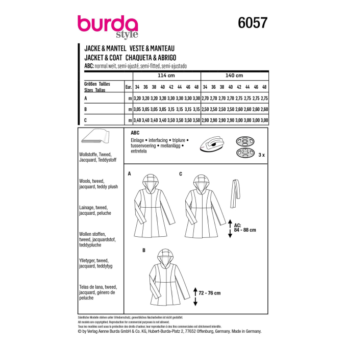 Patron Burda 6057 Veste et manteau, en français