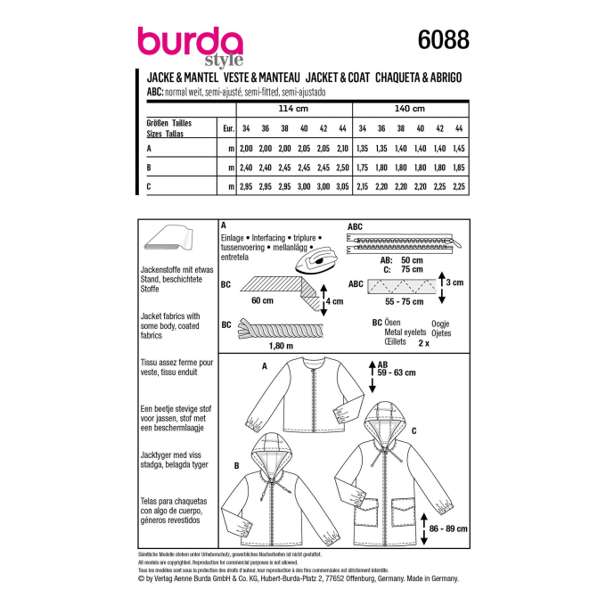 Patron Burda 6088 Veste et manteau, en français