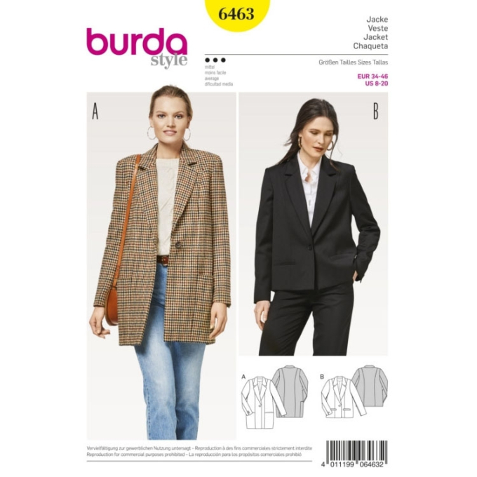 Patron Burda 6463 Manteau et veste, en français
